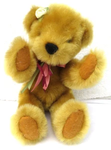 PLUSH Commonwealth Sitting Tan Bear with Multiple Ribbons and Rose -7" - Picture 1 of 8