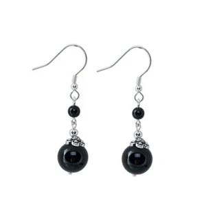 I04 Earring Silver 925 With Balls Made of Black Agate - Imagen 1 de 3