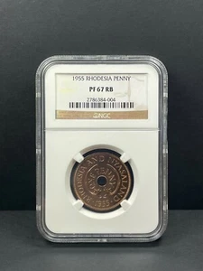 1955 Rhodesia & Nyasaland One Penny NGC PF 67 RB, Single Finest Example Graded - Picture 1 of 2