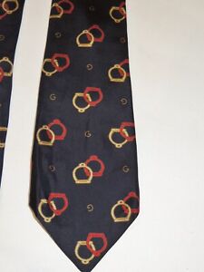 Gucci Stirrup  Print Silk Tie Navy Logo 