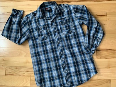 Camisa SOUTH POLE Tonos de Azul Estampado a Cuadros Algodón Botón Frontal Talla 12-14 Niño  Foto 1 de 4