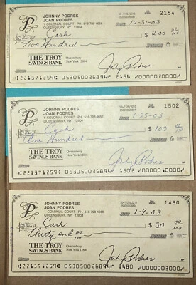 Dodgers JOHNNY PODRES Auto Signed Checks 1955 World Series MVP - Image 1 of 4