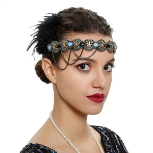 Girl Bohemia Hairband with Feather&Color Beads Woman Headband for Wedding Party - Picture 1 of 8