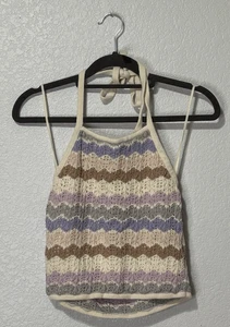 American Eagle Purple Chevron Knit Halter Top Small – Y2K Boho Cottagecore - Picture 1 of 4