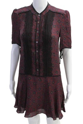Veronica Beard Womens Silk Lace Trim Short Sleeve Floral Dress Red Size 4 - Image 1 of 4