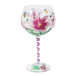 Floral Gin Glass Stemmed Lynsey Johnstone Pink Lilies Copa Balloon Flower Wine - Picture 1 of 3