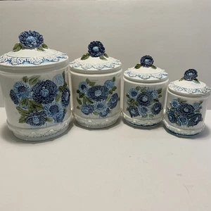 Vintage Lefton Canister Set (4) Rare Blue Flowers *Read Description* - Picture 1 of 8