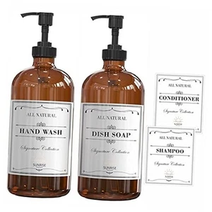 2-Pack 16 Oz Amber Glass Hand Dish Soap Dispenser with Plastic Amber, Brown - Picture 1 of 8