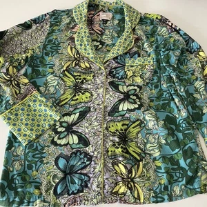 Alexandra Farmer Anthropologie  Secret Garden Flannel Pajama Top XS Spring Green - Picture 1 of 11