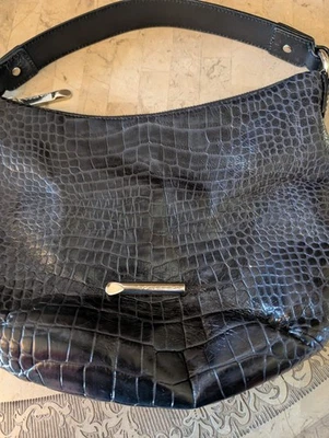 Via Spiga Women's Black Croc Embossed Hobo Shoulder Handbag Zip Closure  - Image 1 of 4