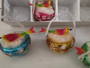 Set 12 Palline Natalizie VINTAGE GALVAS-GP Uccelli Nido NOS Scatola Plastica 70s - Foto 1 di 4