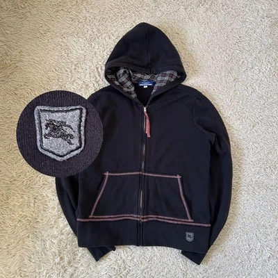 Sudadera con Capucha y Cremallera Etiqueta Azul Burberry Rara Patrón a Cuadros Logotipo de Caballo Talla 38 Foto 1 de 4
