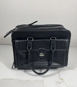 Black Rolling Laptop Briefcase w/ Telescoping Handle & Multiple Zip Compartment - Picture 1 of 11