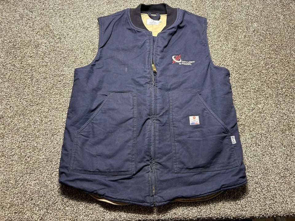 Tyndale FR Vest Mens Blue Large Full Zip Flame Resistant CAT4 USA Canvas Quilted - Image 1 of 4