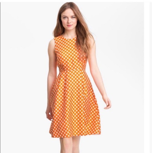 Abito Gingham senza maniche Kate Spade New York bianco arancione taglia 10