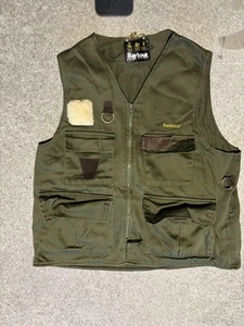 Barbour Fishing Vest Olive Green Nylon 4 Pocket UK Made Used - Picture 1 of 4