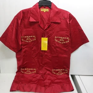 Men's Red & Gold Embroidered Mexican Cowboy Short Sleeve Button Up Western Shirt - Picture 1 of 8