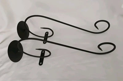 Vintage pair 1990s Black Wrought Iron curled wall Candle sconces holders 16.5" - Image 1 of 4