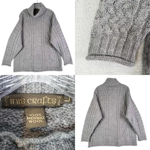 Inis Crafts Sweater Womens L Large Wool Turtleneck Cable Knit Ireland Knit Gray - Picture 1 of 8