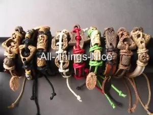 10 LEATHER Surf Bead Charm Adjustable Rope Slide Wristband Wrap Bangle Bracelet - Picture 1 of 1