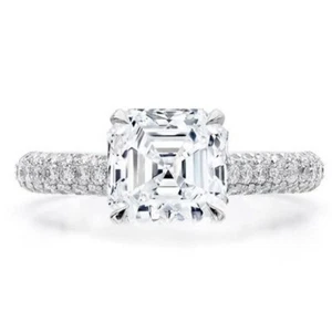 Real 14k 3.10CT Asscher Cut IGI Lab Grown Diamond Wedding Ring White Gold - Picture 1 of 5