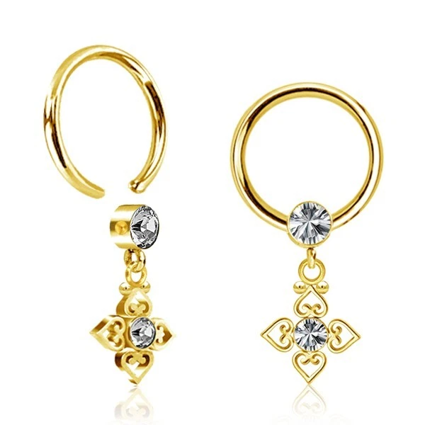 ONE SURGICAL STEEL GOLD CBR CZ SEPTUM RING DANGLING NIPPLE EAR HOOPS EARRINGS - Image 1 of 1