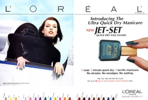 L'oreal Milla Jovovich 1998 jet set maquillaje de uñas 2 páginas anuncio de revista - Imagen 1 de 1