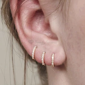 Pair of 925 Sterling Silver Women Gold Sleeper Huggie Stud Cuff Hoop Earrings - Picture 1 of 62