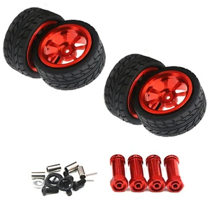 4PCS RedWheels Rim Hubs + Rubber Tires 1/14 RC Car Parts For Wltoys 144001 pp - Picture 1 of 6