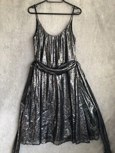 French Connection Kleid UK 8 Schwarz Punkte Silber Metallic Streifen Knielang - Bild 1 von 11