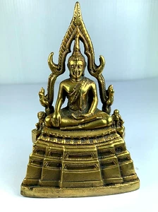 ANTIGUA ESTATUA DE LATÓN DE 4" PHRA BUDDHA CHINNARAJ SUERTE RICO FETICHE TALISMÁN AMULETO TAILANDÉS - Imagen 1 de 24