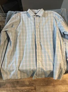 CHAPS Camicia elegante manica lunga a quadri viola verde a quadri uomo 17 1/2 34/45 - Foto 1 di 7