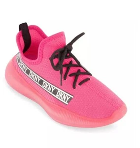 DKNY Girls Slip On Landon Stretchy Knit Sneakers Bright Pink NIB - Picture 1 of 15