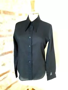 CHEMISIER CHEMISE femme noir T.38/40 VINTAGE 70 woman black blouse S/M - Imagen 1 de 8