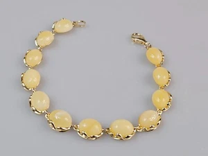 Pulsera ámbar blanco chapada en oro plata 925 brazalete hecho a mano regalo mujer - Imagen 1 de 8