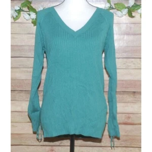 NWT Cato Est. 1946 Green Pullover Sweater Size XL Open Long Sleeve V-Neck Ribbed - Picture 1 of 12