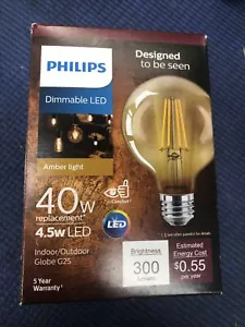 S28- Philips 4.5W Replaces 40-Watt Amber Indoor/outdoor G25 LED - Dimmable - Picture 1 of 4