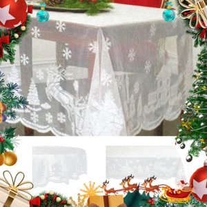 Tovaglia Natalizia Pizzo Bianco Rotonda Rettangolare Copritavolo Pranzo Decorazione Natalizia - Foto 1 di 17