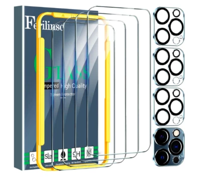 Ferilinso 4 Pack Screen Protector with 4 Camera Lens Protector iPhone 15 Pro Max - Image 1 of 4