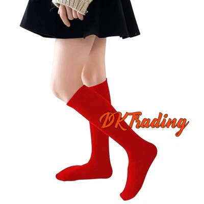 Calcetines hasta la rodilla para niñas 3-12 calcetines sin costuras uniforme escolar para niños calcetines rojos de fútbol Foto 1 de 4
