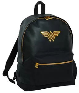 Wonder Woman Backpack Kids Bag Adults Large A4 Black Faux Leather Rucksack + USB - Picture 1 of 18