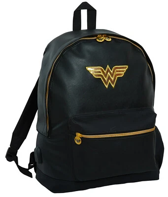 DC COMICS Wonder Woman Rucksack Kinder Tasche Erwachsene groß A4 schwarz Kunstlederrucksack + USB