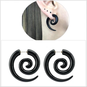 Black Gothic Spiral Horn Earrings Stainless Steel - Picture 1 of 9