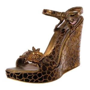 NEW Vtg Y2K COLORE DONNA Crocodile Print Heels Wedge Beaded 40 EU 9.5 ITALY - Picture 1 of 8