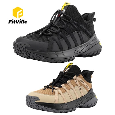 FitVille Herren Breit Trekkingschuhe Rutschfeste Slip On Wanderschuhe Sneakers