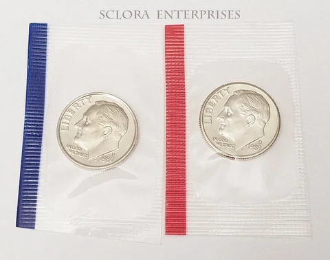 1989 P & D Roosevelt Dime Set (2 Coins) *MINT CELLO* *FREE SHIPPING* Cover