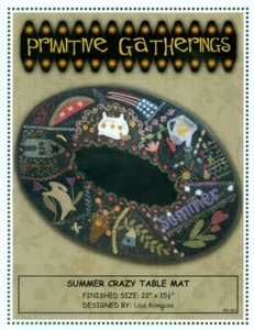 Summer Crazy Table Mat - Pattern by Lisa Bongean - Wool Applique + Embroidery - Picture 1 of 1