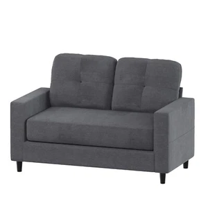 2-Seater Sofa 132cm Love Seat Linen Fabric Small Loveseat Sofa Couch Dark Gey - Picture 1 of 7