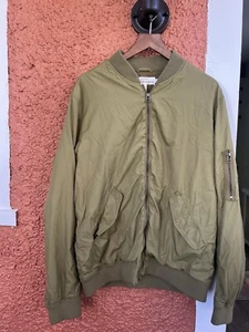 H&M L.O.G.G Nylon Bomber Jacket Pocket Zipper Olive Green Size Medium Unisex Men - Picture 1 of 5