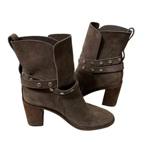 See By Chloe Janis Gray Suede Studded Wrap Block Heeled Boot Booties US 10 - Picture 1 of 12